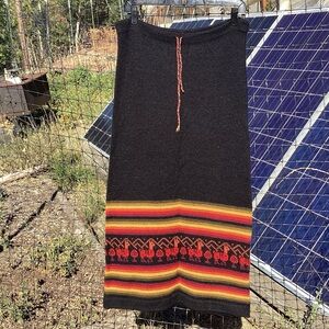 Peruvian Import Baby Alpaca Wool Black Maxi Skirt Size S Tribal Art Boho Hippie